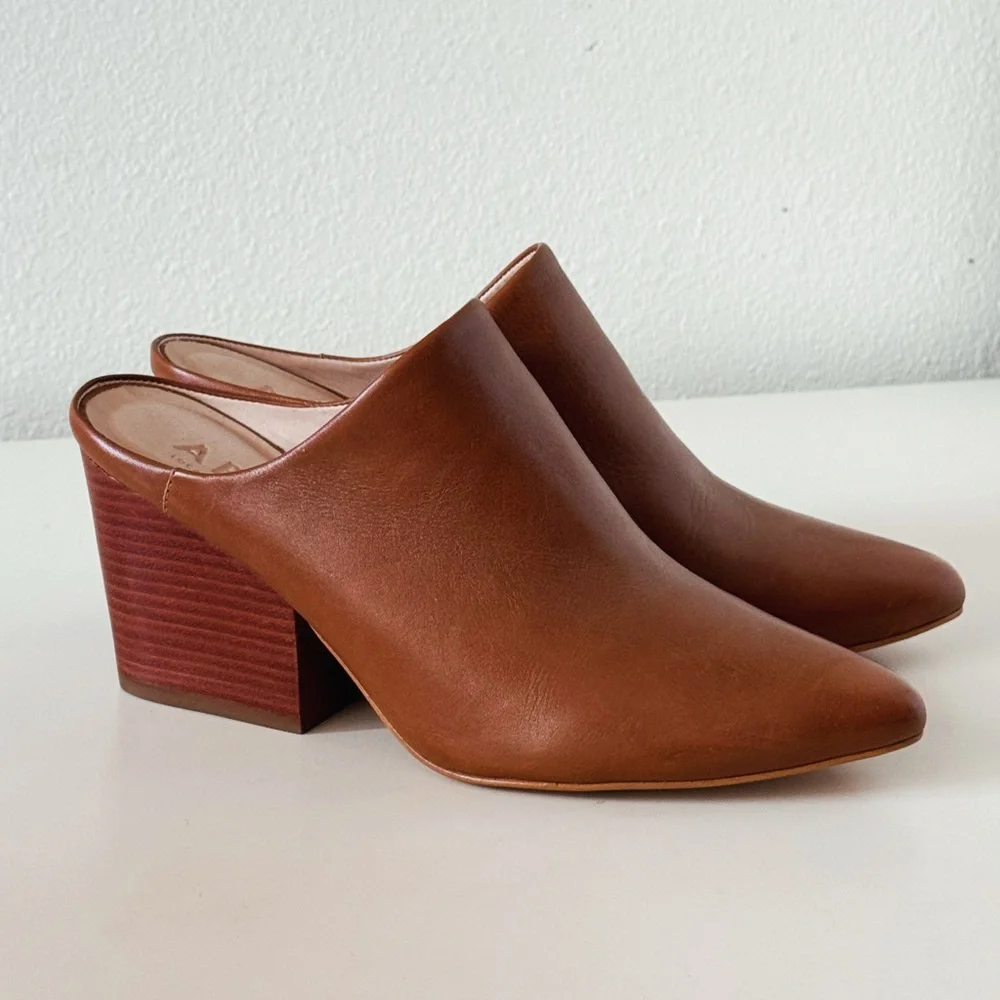 Able Global Rojas Pointed Toe Leather Mules Cognac - Picture 1 of 5